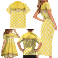 Hawaii Palaka Pikake Lokelani Plumeria Family Matching Short Sleeve Bodycon Dress and Hawaiian Shirt Melemele Coquette Bow LT01 - Polynesian Pride