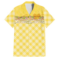 Hawaii Palaka Pikake Lokelani Plumeria Family Matching Tank Maxi Dress and Hawaiian Shirt Melemele Coquette Bow LT01 Dad's Shirt - Short Sleeve Yellow - Polynesian Pride