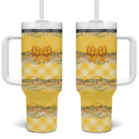 Hawaii Palaka Pikake Lokelani Plumeria Tumbler With Handle Melemele Coquette Bow LT01 One Size: 40 oz Yellow - Polynesian Pride