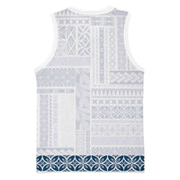Samoa Siapo Blue Trimmed Basketball Jersey Samoa White Sunday - Polynesian Pride