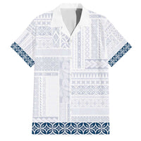 Samoa Siapo Blue Trimmed Family Matching Long Sleeve Bodycon Dress and Hawaiian Shirt Samoa White Sunday LT01 Dad's Shirt - Short Sleeve Blue - Polynesian Pride