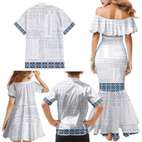 Samoa Siapo Blue Trimmed Family Matching Mermaid Dress and Hawaiian Shirt Samoa White Sunday LT01 - Polynesian Pride