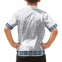 Samoa Siapo Blue Trimmed Family Matching Off The Shoulder Long Sleeve Dress and Hawaiian Shirt Samoa White Sunday LT01 - Polynesian Pride
