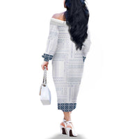 Samoa Siapo Blue Trimmed Family Matching Off The Shoulder Long Sleeve Dress and Hawaiian Shirt Samoa White Sunday LT01 - Polynesian Pride