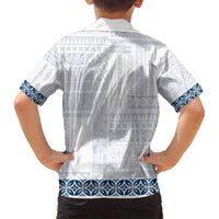 Samoa Siapo Blue Trimmed Family Matching Off Shoulder Short Dress and Hawaiian Shirt Samoa White Sunday LT01 - Polynesian Pride