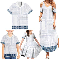 Samoa Siapo Blue Trimmed Family Matching Summer Maxi Dress and Hawaiian Shirt Samoa White Sunday LT01 - Polynesian Pride