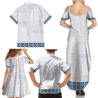 Samoa Siapo Blue Trimmed Family Matching Summer Maxi Dress and Hawaiian Shirt Samoa White Sunday LT01 - Polynesian Pride
