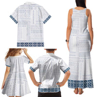Samoa Siapo Blue Trimmed Family Matching Tank Maxi Dress and Hawaiian Shirt Samoa White Sunday LT01 - Polynesian Pride