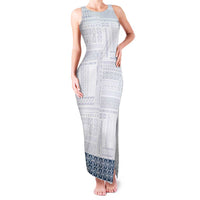 Samoa Siapo Blue Trimmed Family Matching Tank Maxi Dress and Hawaiian Shirt Samoa White Sunday LT01 Mom's Dress Blue - Polynesian Pride