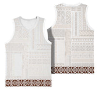 Samoa Siapo Brown Trimmed Basketball Jersey Samoa White Sunday - Polynesian Pride