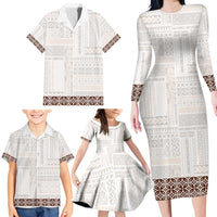 Samoa Siapo Brown Trimmed Family Matching Long Sleeve Bodycon Dress and Hawaiian Shirt Samoa White Sunday LT01 - Polynesian Pride
