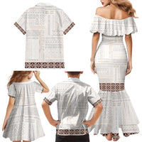 Samoa Siapo Brown Trimmed Family Matching Mermaid Dress and Hawaiian Shirt Samoa White Sunday LT01 - Polynesian Pride