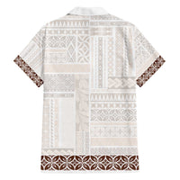 Samoa Siapo Brown Trimmed Family Matching Off The Shoulder Long Sleeve Dress and Hawaiian Shirt Samoa White Sunday LT01 - Polynesian Pride
