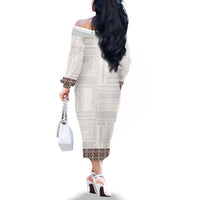 Samoa Siapo Brown Trimmed Family Matching Off The Shoulder Long Sleeve Dress and Hawaiian Shirt Samoa White Sunday LT01 - Polynesian Pride