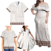 Samoa Siapo Brown Trimmed Family Matching Off Shoulder Maxi Dress and Hawaiian Shirt Samoa White Sunday LT01 - Polynesian Pride