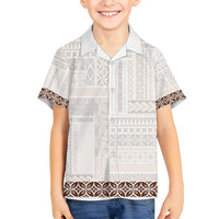 Samoa Siapo Brown Trimmed Family Matching Off Shoulder Maxi Dress and Hawaiian Shirt Samoa White Sunday LT01 Son's Shirt Brown - Polynesian Pride