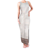 Samoa Siapo Brown Trimmed Family Matching Tank Maxi Dress and Hawaiian Shirt Samoa White Sunday LT01 Mom's Dress Brown - Polynesian Pride