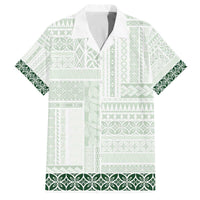 Samoa Siapo Green Trimmed Family Matching Off The Shoulder Long Sleeve Dress and Hawaiian Shirt Samoa White Sunday LT01 Dad's Shirt - Short Sleeve Green - Polynesian Pride