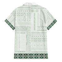 Samoa Siapo Green Trimmed Family Matching Off Shoulder Maxi Dress and Hawaiian Shirt Samoa White Sunday LT01 - Polynesian Pride