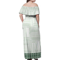 Samoa Siapo Green Trimmed Family Matching Off Shoulder Maxi Dress and Hawaiian Shirt Samoa White Sunday LT01 - Polynesian Pride