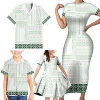 Samoa Siapo Green Trimmed Family Matching Short Sleeve Bodycon Dress and Hawaiian Shirt Samoa White Sunday LT01 - Polynesian Pride