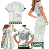 Samoa Siapo Green Trimmed Family Matching Short Sleeve Bodycon Dress and Hawaiian Shirt Samoa White Sunday LT01 - Polynesian Pride
