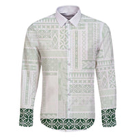 Samoa Siapo Green Trimmed Family Matching Short Sleeve Bodycon Dress and Hawaiian Shirt Samoa White Sunday LT01 Dad's Shirt - Long Sleeve Green - Polynesian Pride