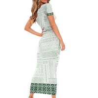 Samoa Siapo Green Trimmed Family Matching Short Sleeve Bodycon Dress and Hawaiian Shirt Samoa White Sunday LT01 - Polynesian Pride