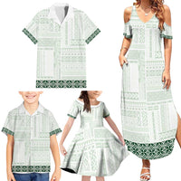 Samoa Siapo Green Trimmed Family Matching Summer Maxi Dress and Hawaiian Shirt Samoa White Sunday LT01 - Polynesian Pride