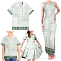 Samoa Siapo Green Trimmed Family Matching Tank Maxi Dress and Hawaiian Shirt Samoa White Sunday LT01 - Polynesian Pride