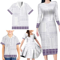 Samoa Siapo Purple Trimmed Family Matching Long Sleeve Bodycon Dress and Hawaiian Shirt Samoa White Sunday LT01 - Polynesian Pride