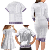 Samoa Siapo Purple Trimmed Family Matching Long Sleeve Bodycon Dress and Hawaiian Shirt Samoa White Sunday LT01 - Polynesian Pride