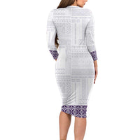 Samoa Siapo Purple Trimmed Family Matching Long Sleeve Bodycon Dress and Hawaiian Shirt Samoa White Sunday LT01 - Polynesian Pride
