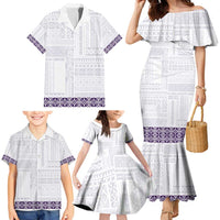Samoa Siapo Purple Trimmed Family Matching Mermaid Dress and Hawaiian Shirt Samoa White Sunday LT01 - Polynesian Pride