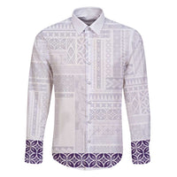 Samoa Siapo Purple Trimmed Family Matching Off Shoulder Maxi Dress and Hawaiian Shirt Samoa White Sunday LT01 Dad's Shirt - Long Sleeve Purple - Polynesian Pride