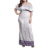 Samoa Siapo Purple Trimmed Family Matching Off Shoulder Maxi Dress and Hawaiian Shirt Samoa White Sunday LT01 Mom's Dress Purple - Polynesian Pride