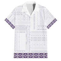 Samoa Siapo Purple Trimmed Family Matching Off Shoulder Short Dress and Hawaiian Shirt Samoa White Sunday LT01 Dad's Shirt - Short Sleeve Purple - Polynesian Pride