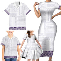 Samoa Siapo Purple Trimmed Family Matching Short Sleeve Bodycon Dress and Hawaiian Shirt Samoa White Sunday LT01 - Polynesian Pride