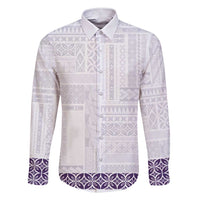 Samoa Siapo Purple Trimmed Family Matching Short Sleeve Bodycon Dress and Hawaiian Shirt Samoa White Sunday LT01 Dad's Shirt - Long Sleeve Purple - Polynesian Pride