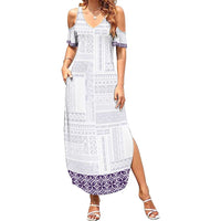 Samoa Siapo Purple Trimmed Family Matching Summer Maxi Dress and Hawaiian Shirt Samoa White Sunday LT01 Mom's Dress Purple - Polynesian Pride
