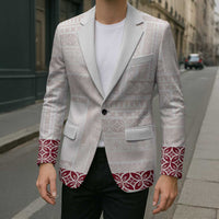 Samoa Siapo Red Trimmed Blazer Samoa White Sunday - Polynesian Pride