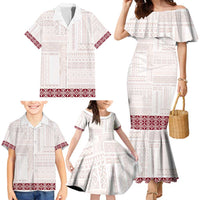 Samoa Siapo Red Trimmed Family Matching Mermaid Dress and Hawaiian Shirt Samoa White Sunday LT01 - Polynesian Pride