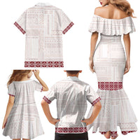Samoa Siapo Red Trimmed Family Matching Mermaid Dress and Hawaiian Shirt Samoa White Sunday LT01 - Polynesian Pride
