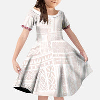 Samoa Siapo Red Trimmed Family Matching Off The Shoulder Long Sleeve Dress and Hawaiian Shirt Samoa White Sunday LT01 Daughter's Dress Red - Polynesian Pride