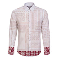 Samoa Siapo Red Trimmed Family Matching Off The Shoulder Long Sleeve Dress and Hawaiian Shirt Samoa White Sunday LT01 Dad's Shirt - Long Sleeve Red - Polynesian Pride