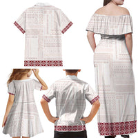 Samoa Siapo Red Trimmed Family Matching Off Shoulder Maxi Dress and Hawaiian Shirt Samoa White Sunday LT01 - Polynesian Pride