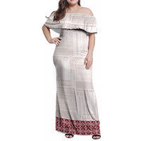 Samoa Siapo Red Trimmed Family Matching Off Shoulder Maxi Dress and Hawaiian Shirt Samoa White Sunday LT01 Mom's Dress Red - Polynesian Pride