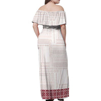 Samoa Siapo Red Trimmed Family Matching Off Shoulder Maxi Dress and Hawaiian Shirt Samoa White Sunday LT01 - Polynesian Pride