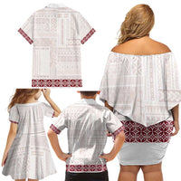 Samoa Siapo Red Trimmed Family Matching Off Shoulder Short Dress and Hawaiian Shirt Samoa White Sunday LT01 - Polynesian Pride