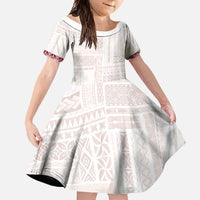 Samoa Siapo Red Trimmed Family Matching Short Sleeve Bodycon Dress and Hawaiian Shirt Samoa White Sunday LT01 Daughter's Dress Red - Polynesian Pride
